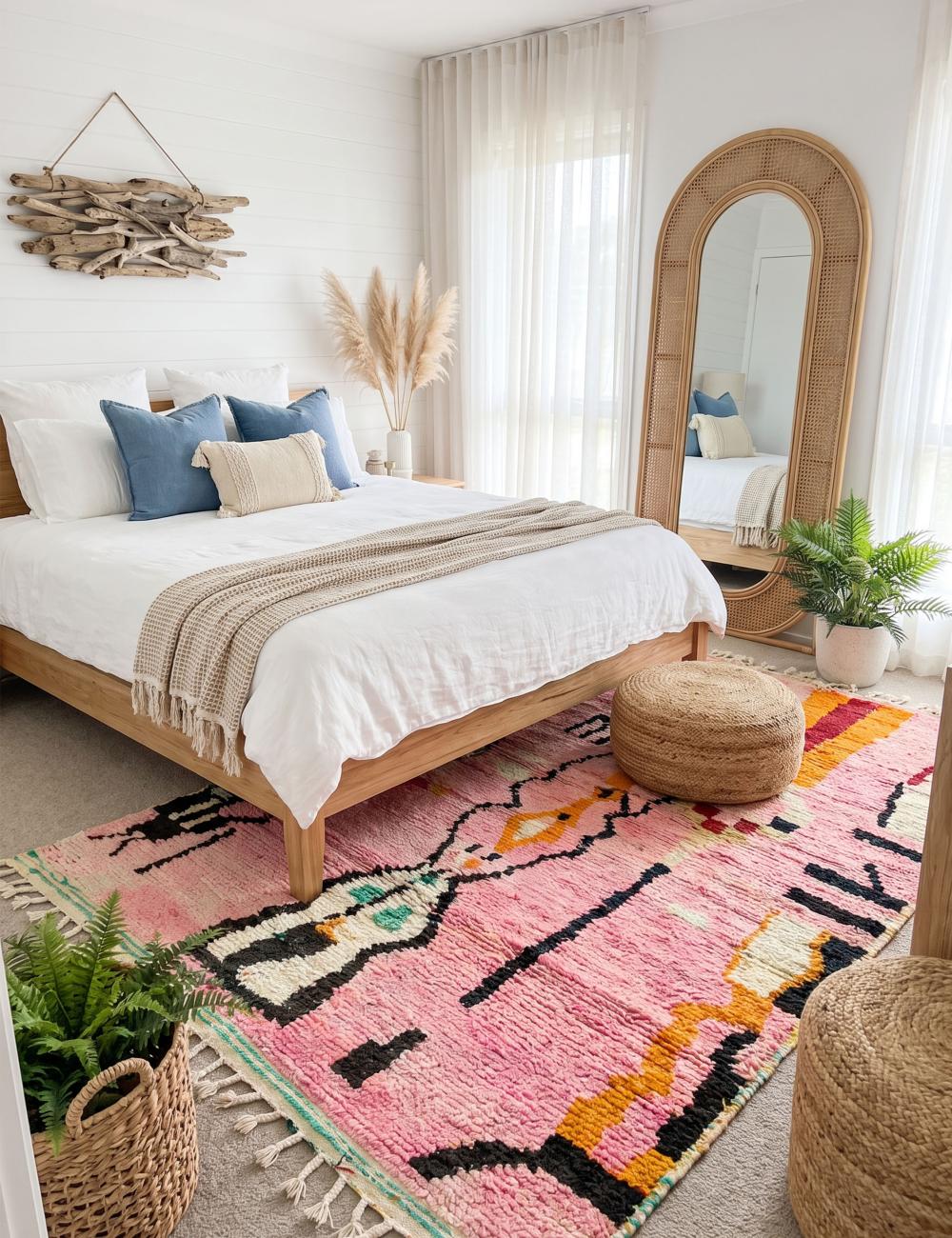 Pink Handwoven Berber Wool Rug 9.5 x 6.5 ft / 290 x 200 cm