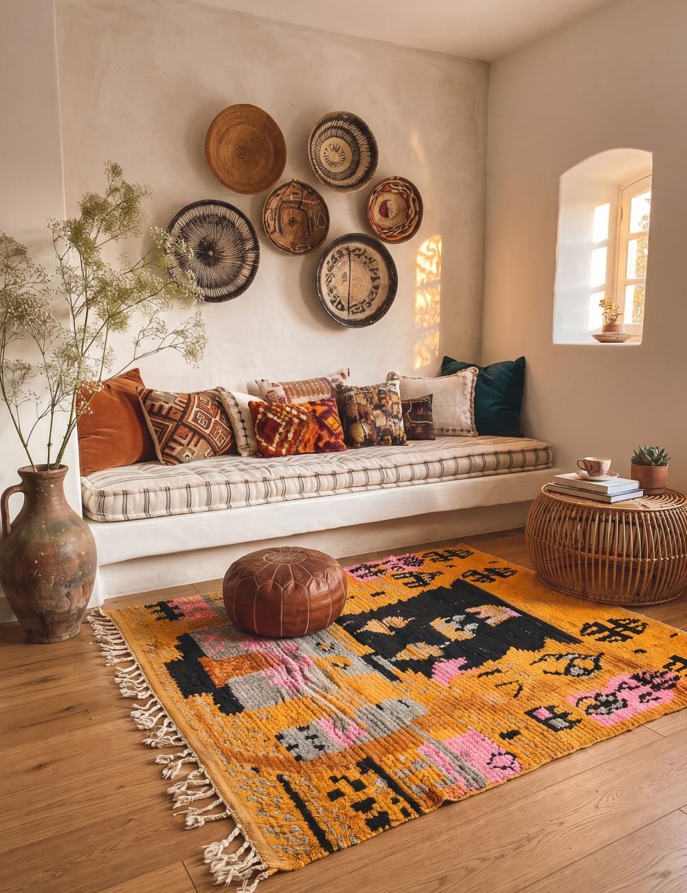 Handwoven Berber Wool Rug with Abstract Tribal Design 8.3 x 6.5 ft / 253 x 200 cm
