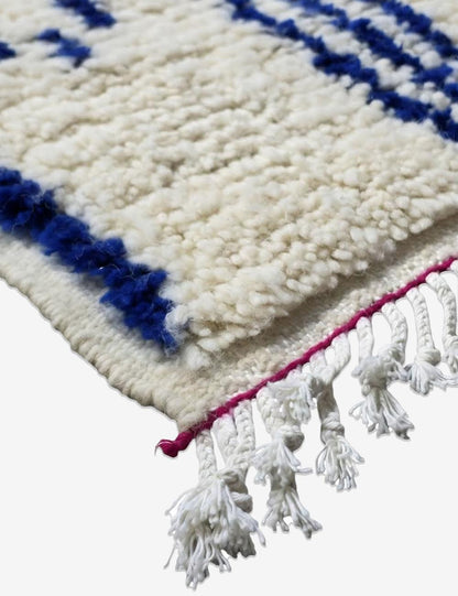 Blue and Ivory Azilal Moroccan Rug - 6.2 x 4.2 ft / 190 x 130 cm