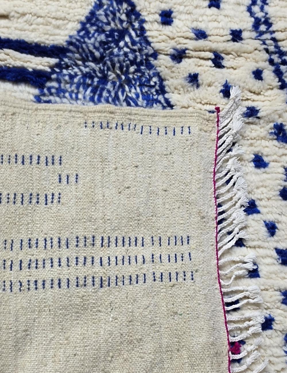 Blue and Ivory Azilal Moroccan Rug - 6.2 x 4.2 ft / 190 x 130 cm