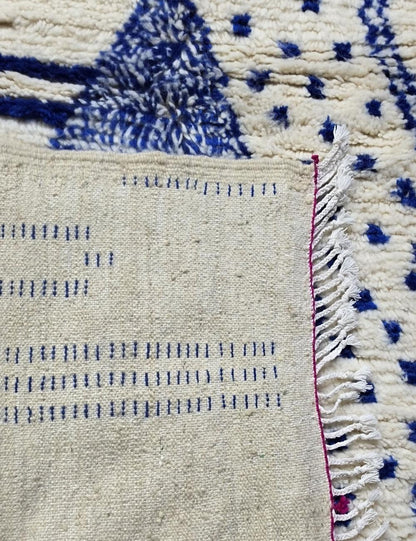 Blue and Ivory Azilal Moroccan Rug - 6.2 x 4.2 ft / 190 x 130 cm