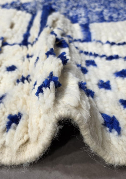 Blue and Ivory Azilal Moroccan Rug - 6.2 x 4.2 ft / 190 x 130 cm