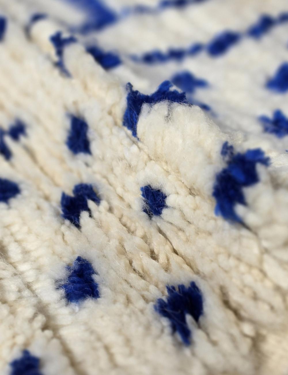 Blue and Ivory Azilal Moroccan Rug - 6.2 x 4.2 ft / 190 x 130 cm