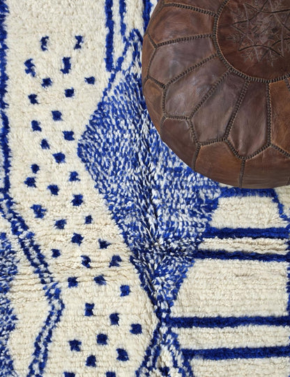 Blue and Ivory Azilal Moroccan Rug - 6.2 x 4.2 ft / 190 x 130 cm