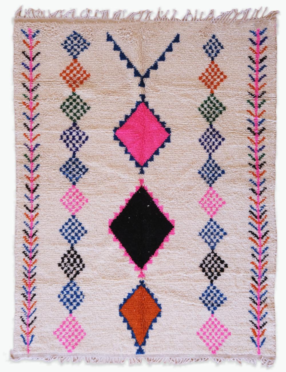 Moroccan Azilal Cream and Pink Rug 9.2 x 7 ft / 280 x 216 cm