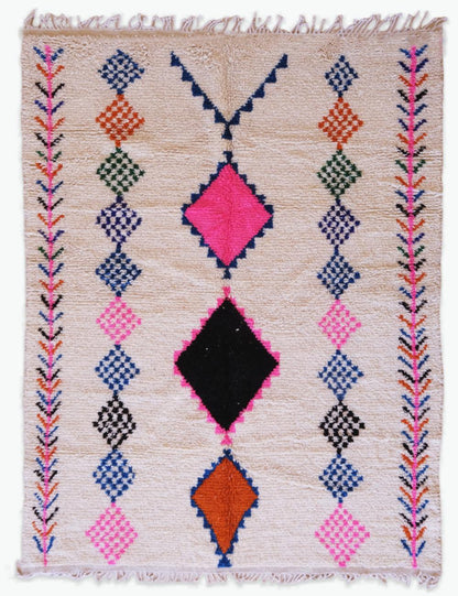 Moroccan Azilal Cream and Pink Rug 9.2 x 7 ft / 280 x 216 cm