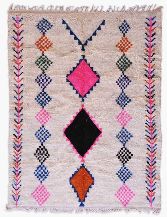 Moroccan Azilal Cream and Pink Rug 9.2 x 7 ft / 280 x 216 cm