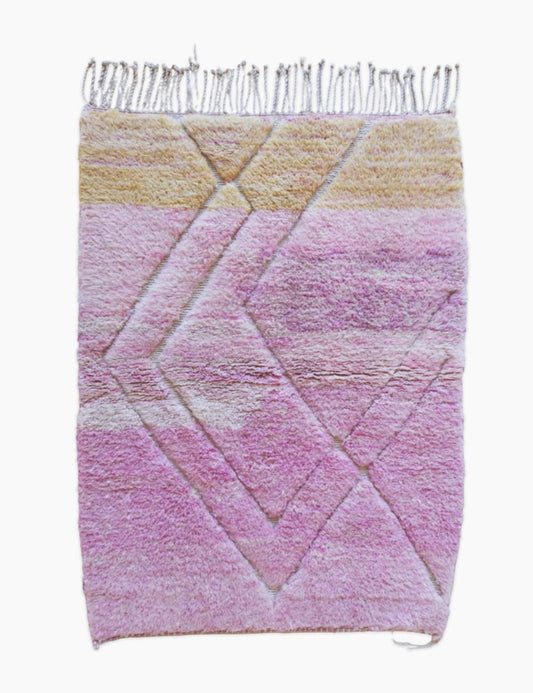 Moroccan Soft Pink Shag Wool Rug 5.1 x 3.7 ft / 155 x 114 cm