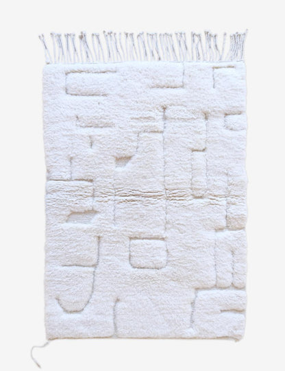 Beni Mrirt Moroccan Luxurious White Wool Rug – 5 x 3.6 ft - Surcoma