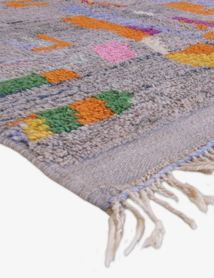 Moroccan Berber Rug in Grey with Colorful Abstract and Striped Patterns 9 x 5.6 ft / 274 x 172 cm - Surcoma