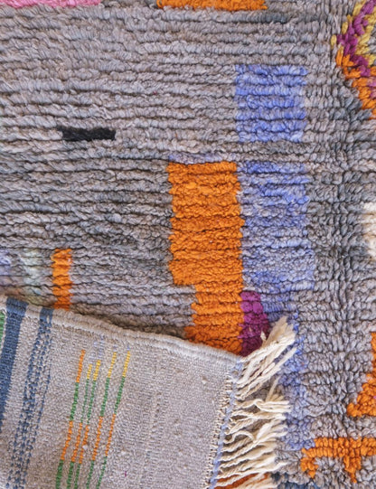 Moroccan Berber Rug in Grey with Colorful Abstract and Striped Patterns 9 x 5.6 ft / 274 x 172 cm - Surcoma