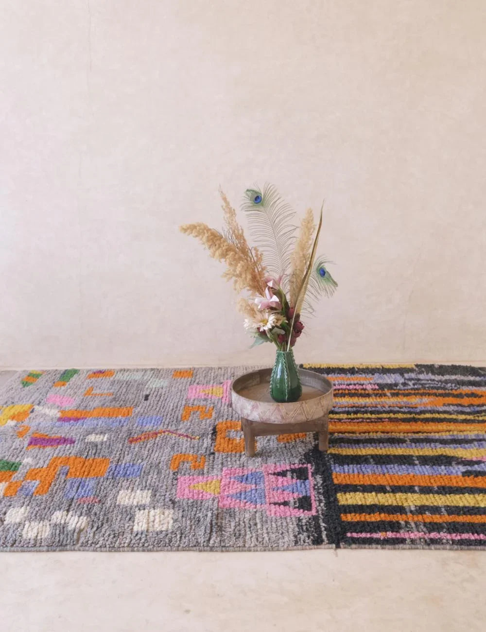 Moroccan Berber Rug in Grey with Colorful Abstract and Striped Patterns 9 x 5.6 ft / 274 x 172 cm