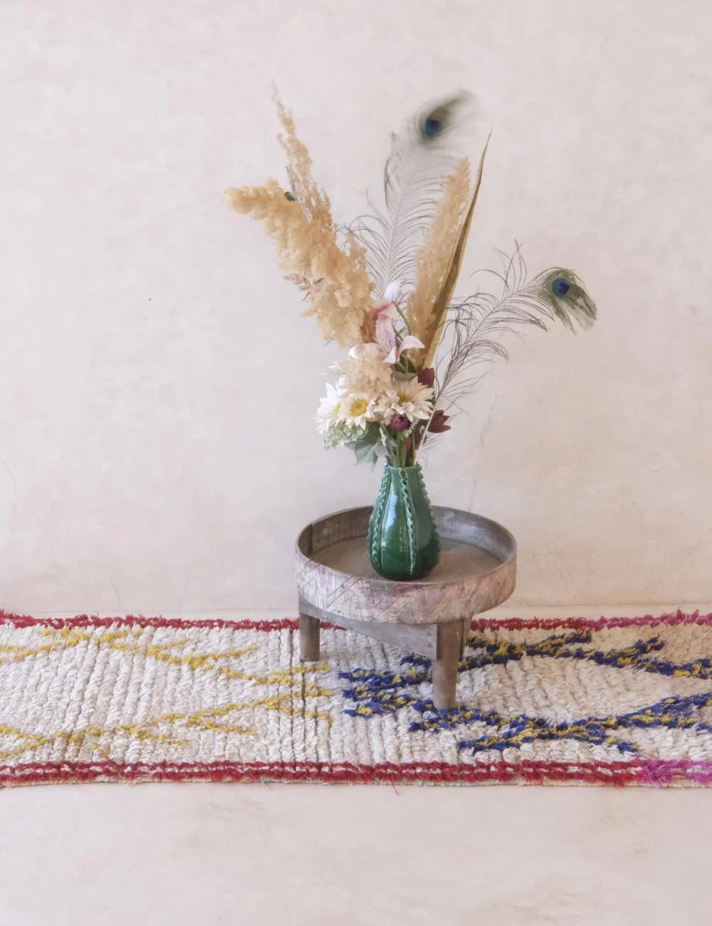 Moroccan Berber Rug with Colorful Abstract and Striped Patterns 6.3 x 2.2 ft / 192 x 68 cm