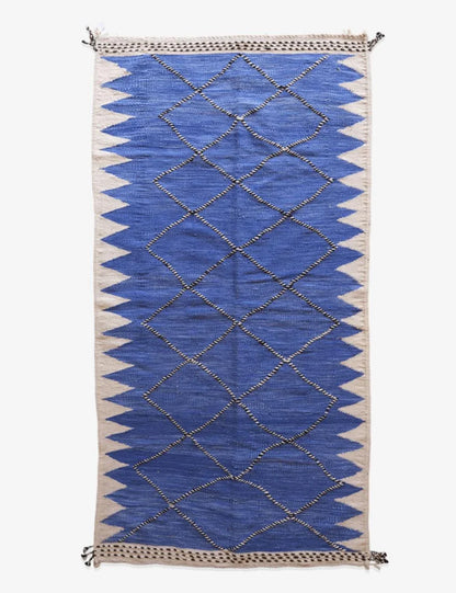 Moroccan Blue Flatwoven Rug 9 x 4.4 ft / 274 x 135 cm - Surcoma