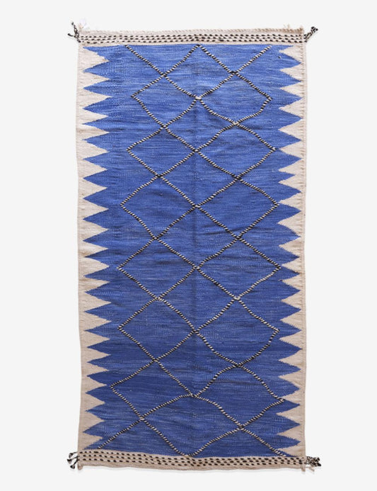 Moroccan Blue Flatwoven Rug 9 x 4.4 ft / 274 x 135 cm