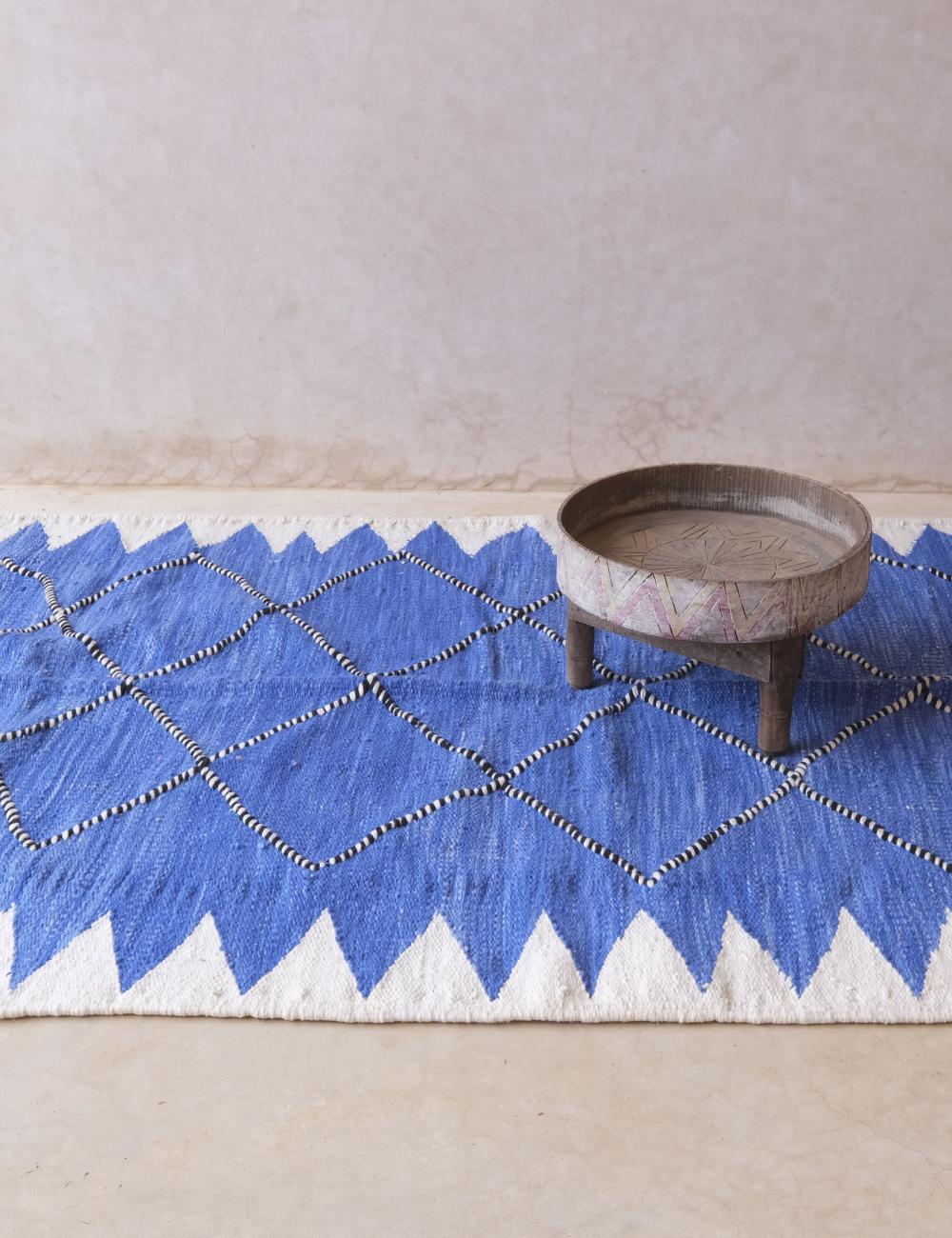 Moroccan Blue Flatwoven Rug 9 x 4.4 ft / 274 x 135 cm