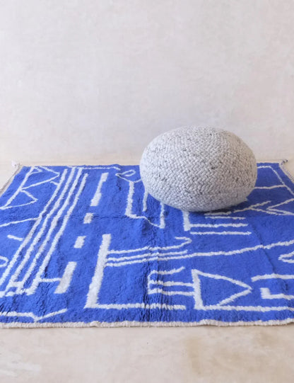 Moroccan Blue Wool Rug 6.8 x 6 ft / 206 x 183 cm - Surcoma