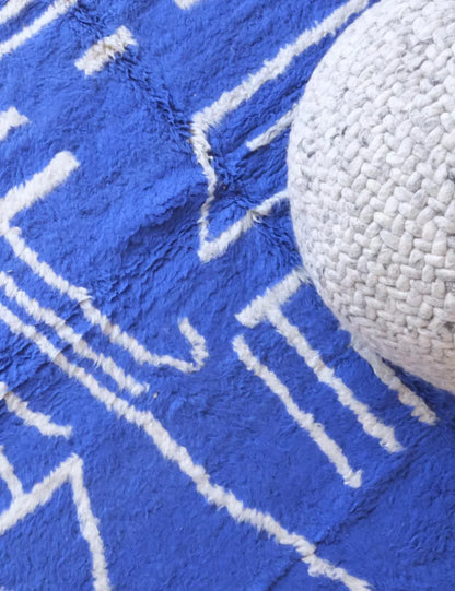 Moroccan Blue Wool Rug 6.8 x 6 ft / 206 x 183 cm - Surcoma