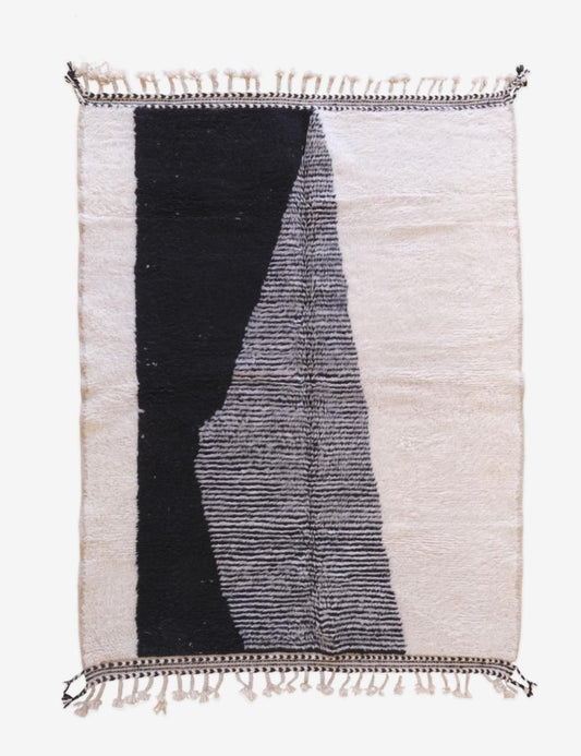 Moroccan Black and White Wool Rug 8.3 x 6.1 ft / 253 x 187 cm