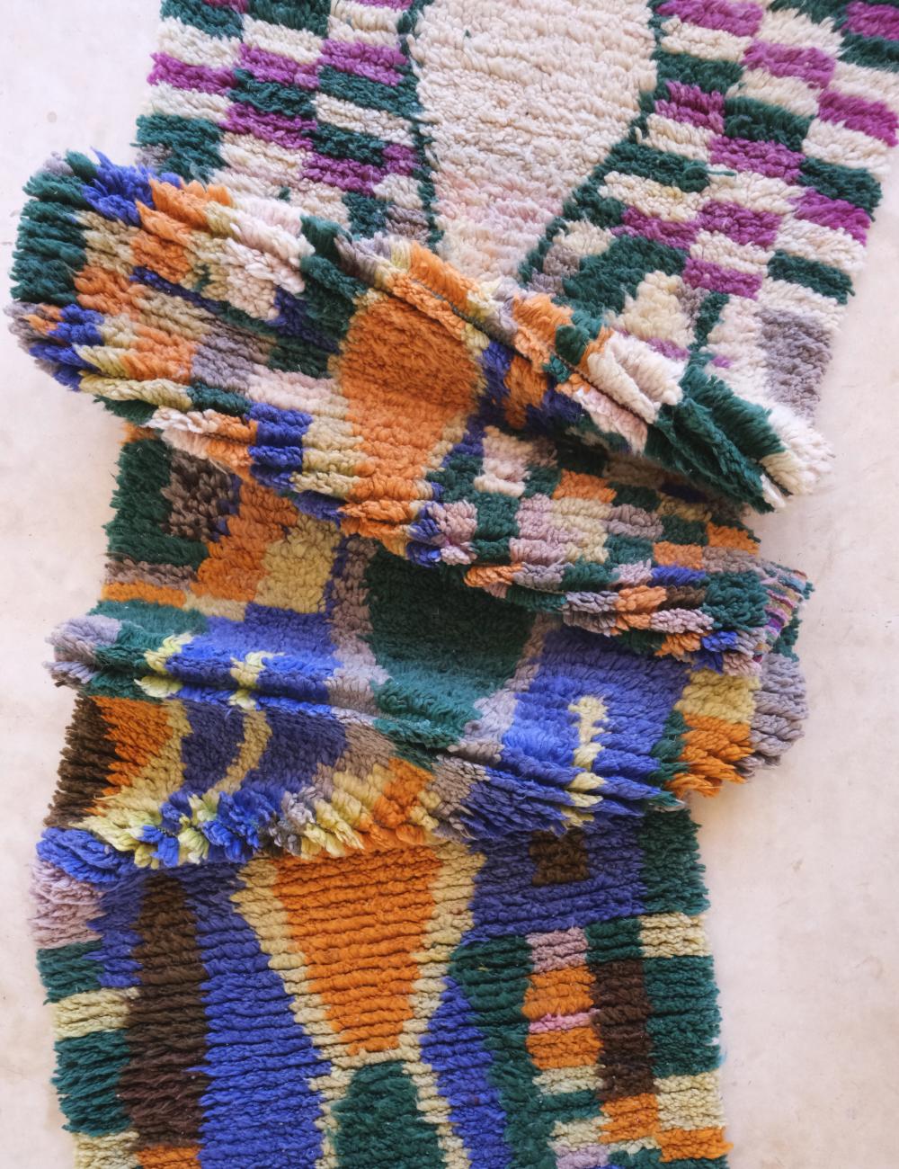 Moroccan Colorful Wool Runner Rug 14.9 x 2.5 ft / 453 x 79 cm