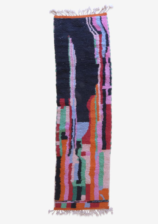 Moroccan Handknotted Colorful Runner Rug 10.9 x 3 ft / 332 x 92 cm