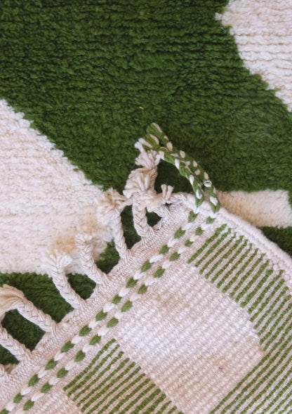 Moroccan Handknotted Green Runner Rug 12.6 x 2.3 ft / 383 x 70 cm - Surcoma