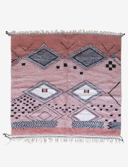 Moroccan Authentic Pink Wool Rug 7.9 x 7.8 ft / 242 x 238 cm