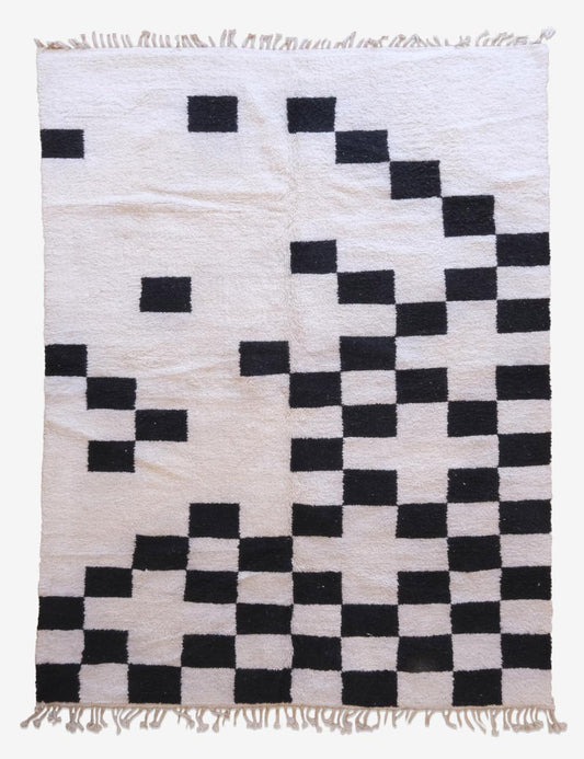 Contemporary Moroccan White and Black Rug 11.3 x 8 ft / 345 x 244 cm