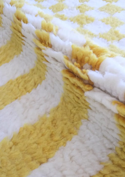 Moroccan Handknotted Yellow Striped Rug 6.8 x 3.3 ft / 206 x 101 cm - Surcoma