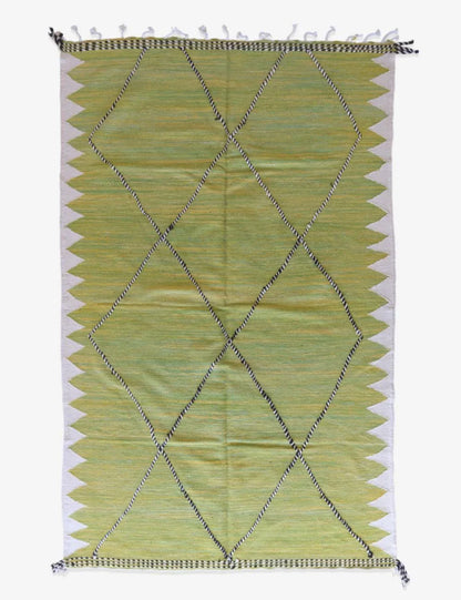 Moroccan Lemon Green Kilim Rug 10.1 x 6.4 ft / 307 x 196 cm - Surcoma
