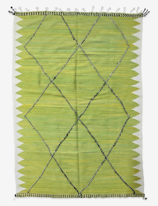 Moroccan Lemon Green Kilim Rug 10.1 x 6.4 ft / 307 x 196 cm