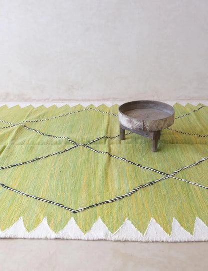 Moroccan Lemon Green Kilim Rug 10.1 x 6.4 ft / 307 x 196 cm - Surcoma