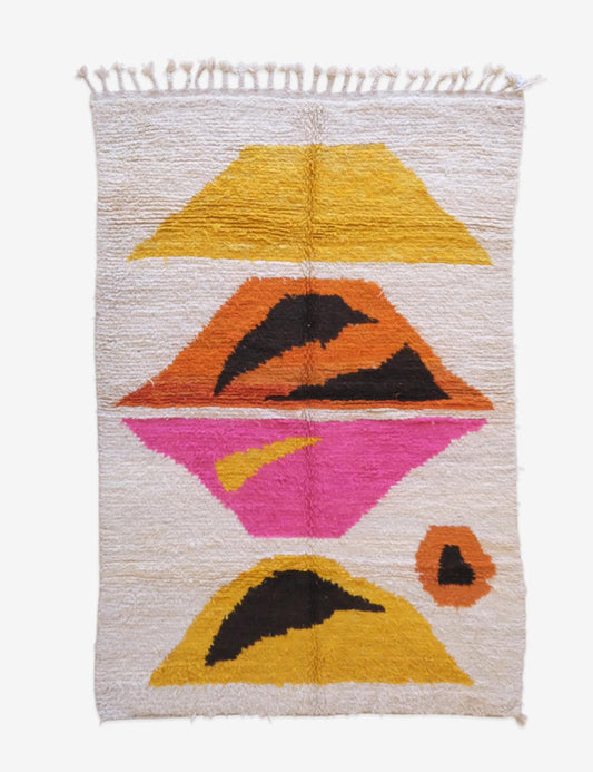 Moroccan Pink and Yellow Wool Rug 9.3 x 6.1 ft / 282 x 186 cm