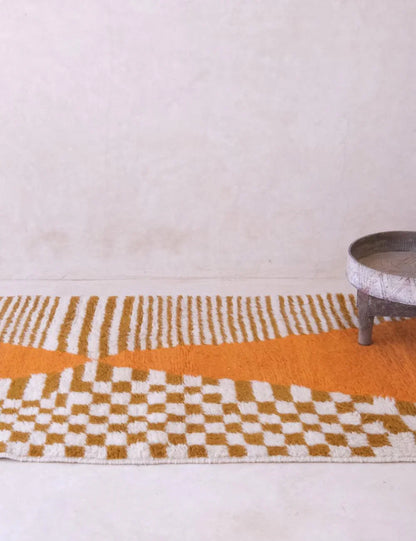 Moroccan Orange Handknotted Runner Rug 11.5 x 3.1 ft / 351 x 97 cm - Surcoma