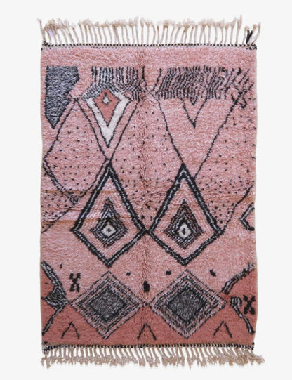 Moroccan Pink Accent Wool Rug 6.1 x 4.4 ft / 185 x 135 cm - Surcoma