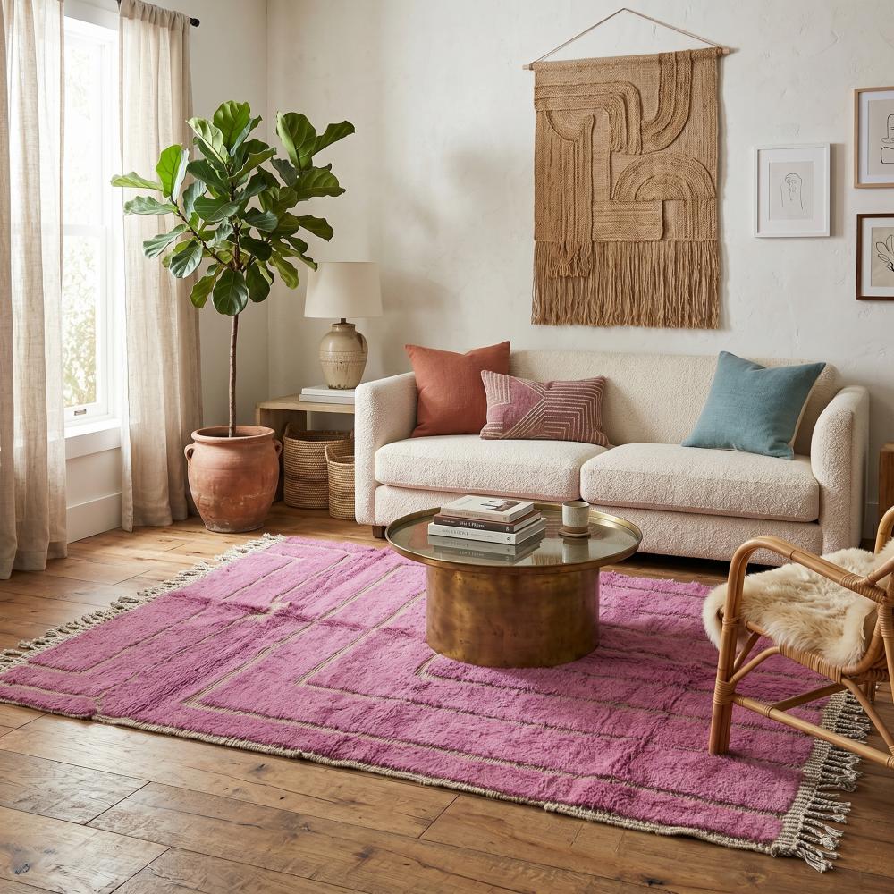 Pink Handmade Berber Wool Carpet 8.2 x 6.5 ft / 250 x 200 cm