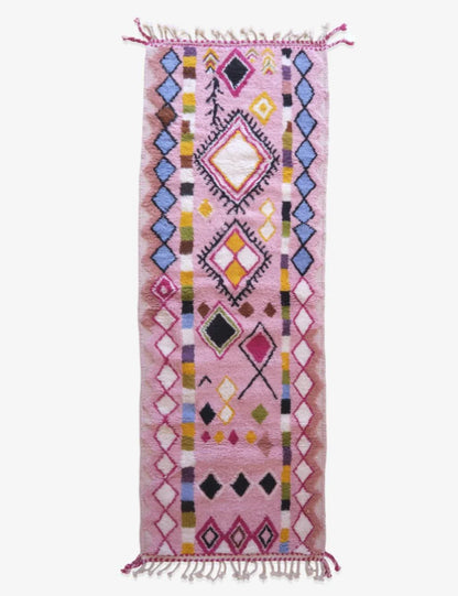 Moroccan Pink Runner Wool Rug 8.9 x 3.1 ft / 271 x 96 cm - Surcoma