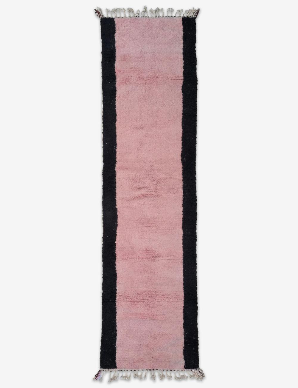 Pink Wool Runner with Black Borders 12.3 x 3.28 ft / 376 x 100 cm