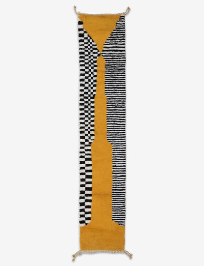 Modern Orange and Black Moroccan Runner 11.2 x 2.07 ft / 340 x 63 cm