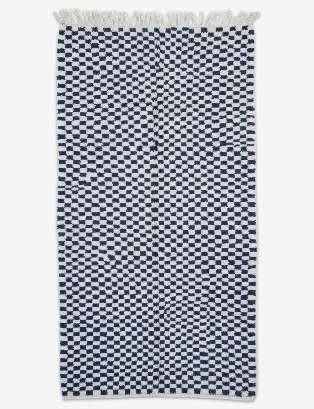 Handwoven Navy Checkered Berber Rug 10.6 x 5.18 ft / 323 x 158 cm