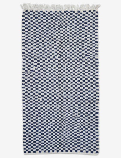 Handwoven Navy Checkered Berber Rug 10.6 x 5.18 ft / 323 x 158 cm