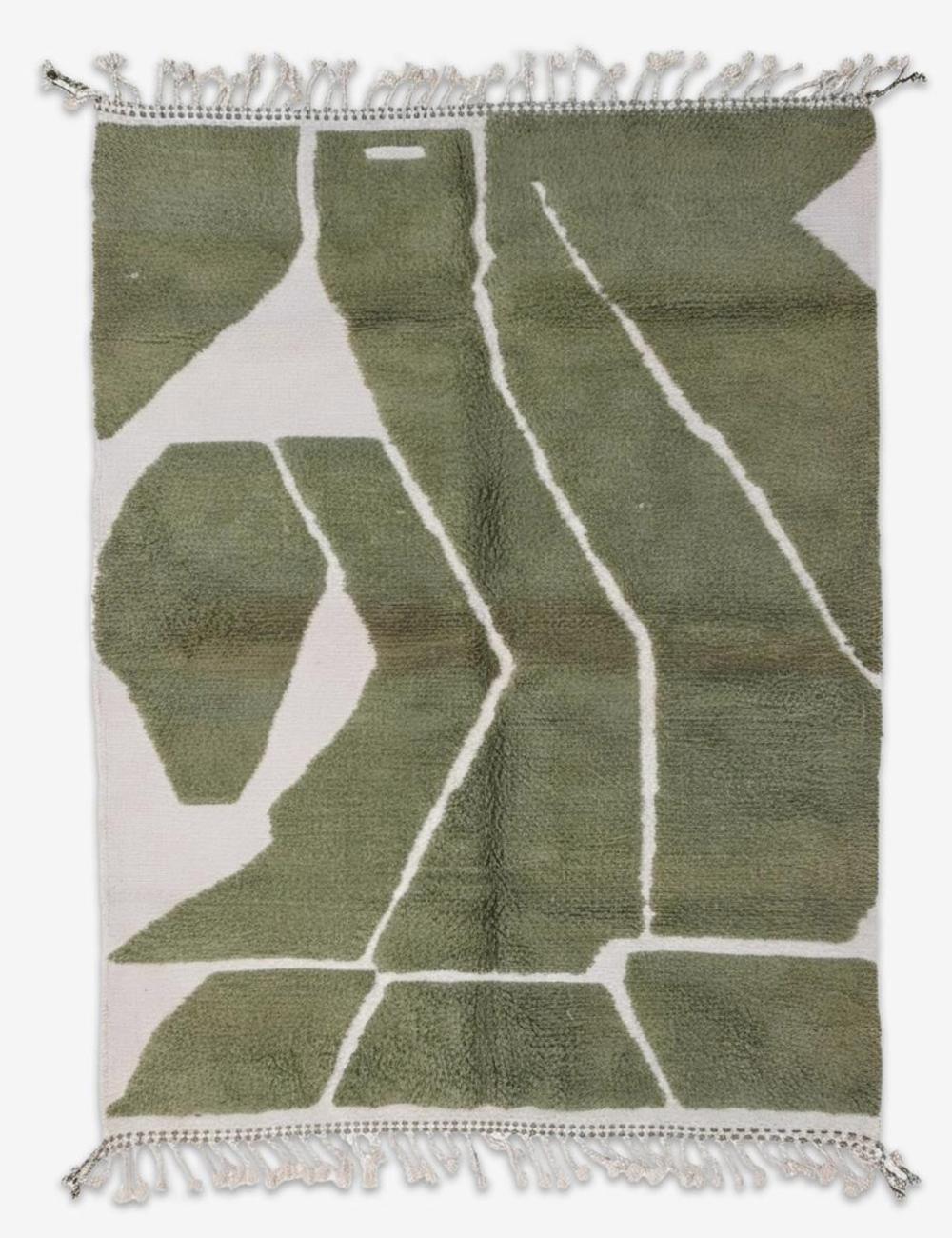 Modern Green Moroccan Wool Area Rug 8.6 x 6.3 ft / 261 x 192 cm