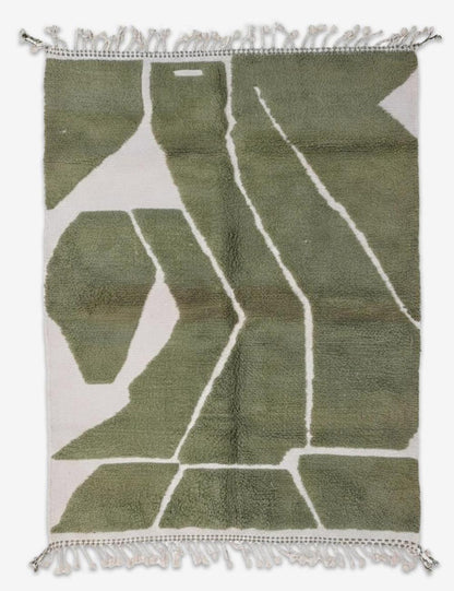 Modern Green Moroccan Wool Area Rug 8.6 x 6.3 ft / 261 x 192 cm