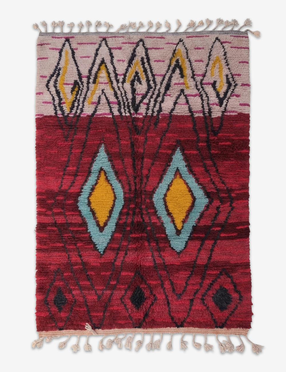 Red Wool Boujad Rug with Bold Diamonds 9.8 x 6 ft / 299 x 183 cm