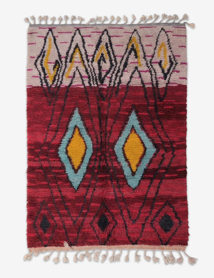Red Wool Boujad Rug with Bold Diamonds 9.8 x 6 ft / 299 x 183 cm