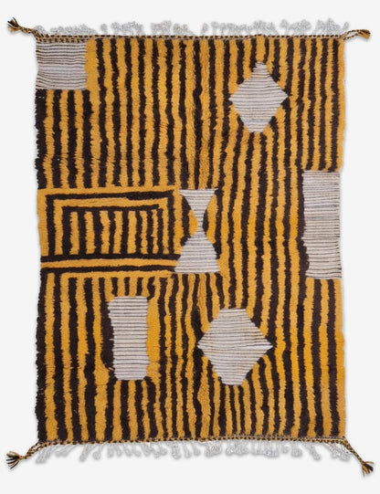 Yellow and Brown Wool Striped Rug 9.8 x 6.63 ft / 300 x 202 cm