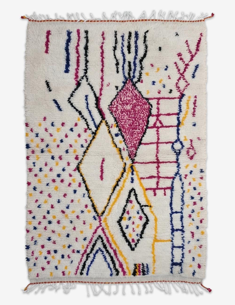 Modern Hand-Drawn Diamond Azilal Rug 7.1 x 4.33 ft / 216 x 132 cm