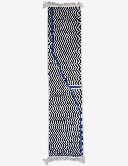Black and White Herringbone Boujad Runner 10.9 x 2.17 ft / 331 x 66 cm