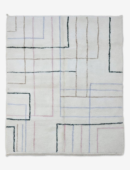 White Fine Line Boujad Area Rug 9.1 x 7.61 ft / 276 x 232 cm