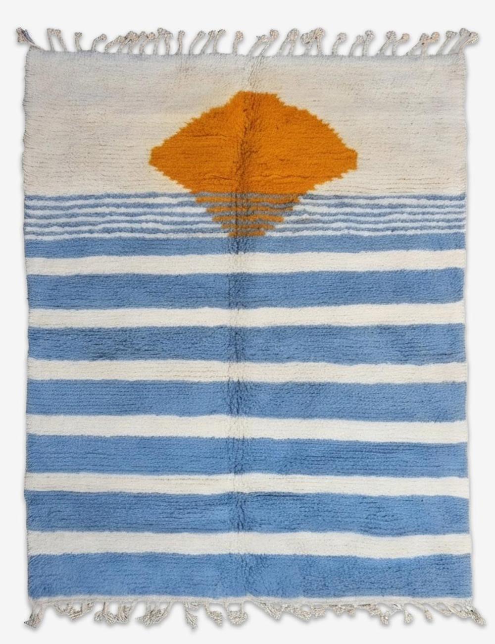 Modern Blue Striped Moroccan Rug 7.9 x 6.23 ft / 240 x 190 cm